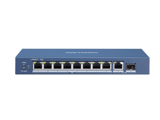 [94429] SWITCH 8 PUERTOS HIKVISION, NO ADMINISTRABLE, POE 8 × GIGABIT POE, 1 × GIGABIT SFP FIBER 1 × GIGABIT RJ45 PORT.        V.