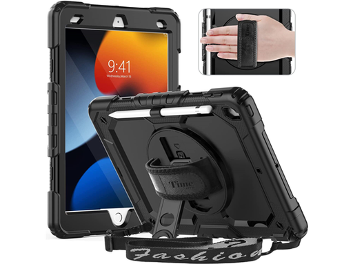[94537] COVER TIMECITY PARA IPAD 10.2", PROTECTOR DE PANTALLA, SOPORTE PARA MANO/CORREA PARA EL HOMBRO, NEGRO