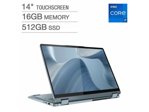 [94671] LAPTOP LENOVO IDEAPAD FLEX 7 14LAU7 2 EN 1 CONVERTIBLE, 14” IPS 2.2K (2240 X 1400) TOUCH, INTEL I7-1225U (10 CORES), 16GB DDR4 (SOLDERED), 512GB SSD PCIE 4.0, 1 X USB C 3.2 GEN 2 / THUNDERBOLT, 2 X USB 3.2, 1 X HDMI, CARD READER, WIFI 6, BT 5.1, WINDOWS 11 HOME ENGLISH, INTEL IRIS XE GRAPSICS, STONE BLUE, FINGERPRINT READER, BACKLIT KEYBOARD (82VC0001US)