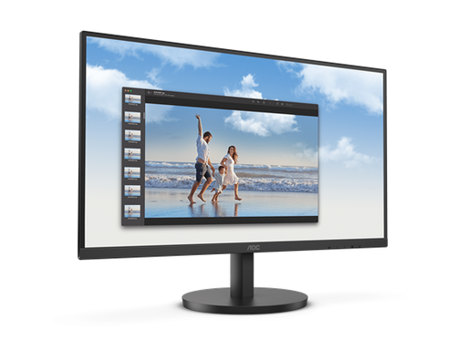 [94691] MONITOR AOC 24" (23.8”) FHD 1920X 1080, VESA, 4MS HDMI 75HZ, VGA 60HZ, 250 CD/M², 3.5MM IN, FLICKER FREE, LOW BLUE MODE, 3 SIDES FRAMELESS, 20W COLOR NEGRO (24B3HM).