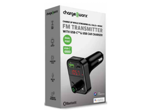 [94899] ADAPTADOR TRANSMISOR FM CHARGEWORX PARA VEHICULOS 12V,  PUERTO CARGA TYPY-C Y TYPE-A, BT 5.0, MANOS LIBRES, PANTALLA LED, COLOR NEGRO (CX6881BK)