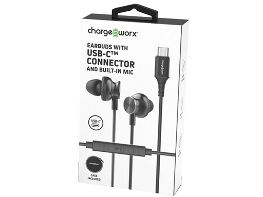 [94909] AUDIFONO CON MICROFONO CHARGEWORX USB-C PARA ANDROID, RESISTENTE, MANOS LIBRES COLOR NEGRO. (CX9037BK).