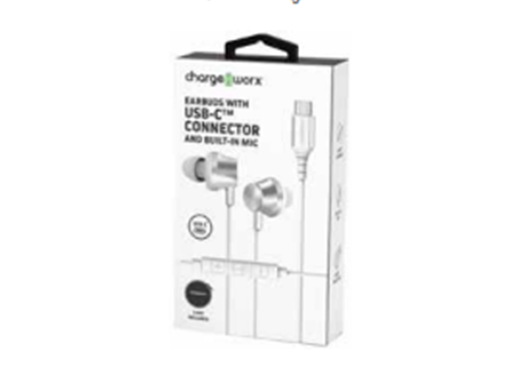 [94904] AUDIFONO CON MICROFONO CHARGEWORX USB-C PARA ANDROID, RESISTENTE, MANOS LIBRES COLOR PLATA. (CX9038SL).