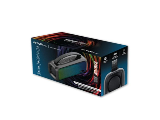 [94944] BOCINA ARGOM  BLUETOOTH RADYON AIR PREMIUM 8W, 2 CANALES, ENTRADA 3,5MM, TYPE-C, BATERIA, USB 32GB 1,500MAH 80 HZ,TWS , LUCES RGB, INDOOR/OUTDOOR WIRELESS SPEAKER, BLACK. (ARG-SP-3101BK)