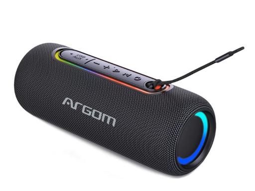 [94945] BOCINA ARGOM  BLUETOOTH RADYON X30  10W PREMIUM IPX5,  2 CANALES, ENTRADA 3,5MM, TYPE-C, BATERIA, USB 128GB 2,000MAH 80 HZ,TWS , LUCES RGB, INDOOR/OUTDOOR WIRELESS SPEAKER, BLACK. (ARG-SP-3121BK)