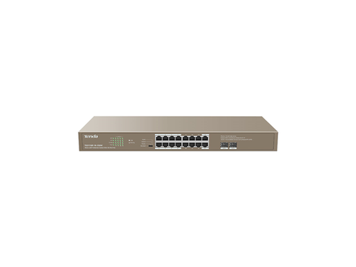 [95096] SWITCH 16 PUERTOS TENDA TEG1118P-16-250W, NO ADMINISTRABLE, VLAN, ETHERNET 10/100/1000, POE, 2 PUERTO SFP, DESKTOP/WALL MOUNTING, PORTECTOR CONTRA RAYOS, IEEE 802.3? IEEE 802.3U?IEEE 802.3AB?IEEE 802.3X? IEEE 802.3AF?IEEE 802.3AT, 4 MODOS (STANDARD - PRIORITY - EXTEND - VLAND)