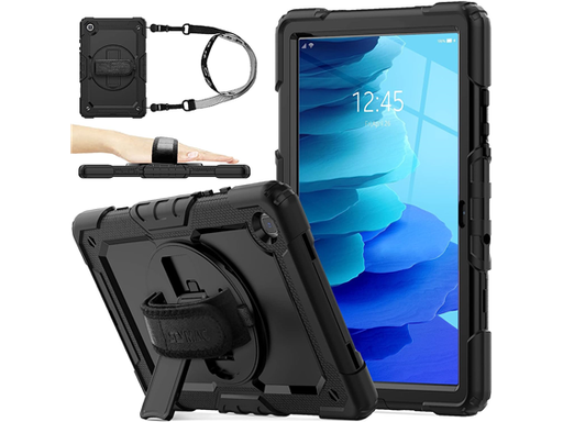 [95178] COVER SEYMAC PARA SAMSUNG GALAXY TAB A7 10.4" 2022, SOPORTE GIRATORIO 360, CORREA DE MANO, CORREA PARA EL HOMBRO, CUERPO COMPLETO RESISTENTE A LOS GOLPES, NEGRO