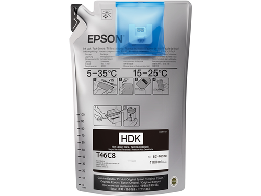 [95645] BOLSA DE TINTA EPSON  ULTRACHROME T46C820 NEGRO ALTA INTENSIDAD PACK 6 BOLSAS DE 1100ML PARA F6370, F9470/F9470H.