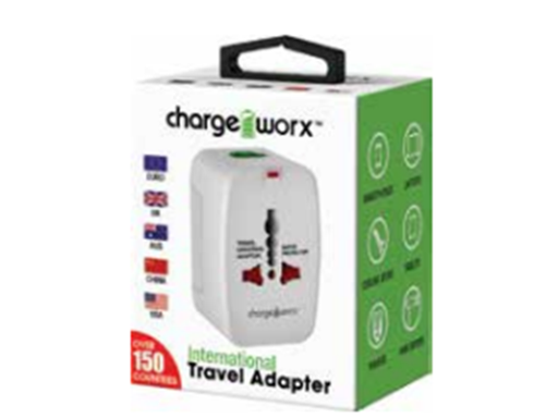 [95838] ADAPTADOR DE CORRIENTE INTERNACIONAL CHARGEWORX PARA CARGADOR DE PARED, INDICADOR LED NORTH AMERICA, EUROPE, UK,AUSTRALIA & CHINA 150 PAISES, NO CONVIERTE VOLTAJE (CX5001WH)