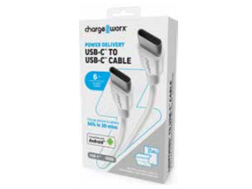 [95833] CABLE USB-C / USB-C PARA SMARTPHONES IPHONE 15, TABLETS & GAME CONSOLE, 6FT, BLANCO, 60W.