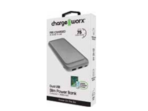 [95835] CARGADOR MOVIL (POWER BANK), CHARGEWORX 10000MAH, LED INDICATOR, DUAL USB-A OUTPUT, USB-C Y MICRO IMPUT (PLATEADO).