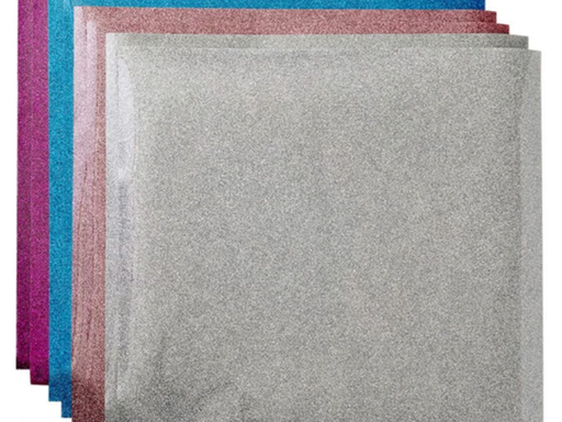 [95873] PAQUETE DE HOJAS CRICUT DE VINIL , (8 HOJAS) GLITTER  IRON ON 12X12",  ¡DURA MÁS DE 50 LAVADAS! LOS VINILES EVERYDAY IRON-ON CON GARANTÍA STRONGBOND. APLCIAR CON PRENSA DE CALOR. COLOR PLATA, AZUL, ROSA CLARO, PÚRPURA. (2004189).