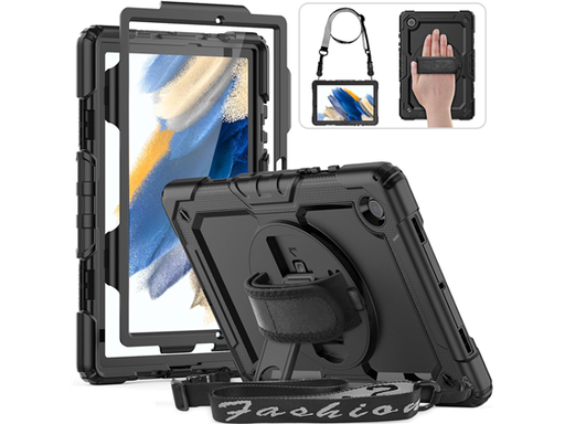 [95916] COVER HXCASEAC PARA SAMSUNG GALAXY TAB A8 CASE 10.5'', PROTECTOR DE PANTALLA, CORREA DE MANO GIRATORIA 360, STAND, NEGRO