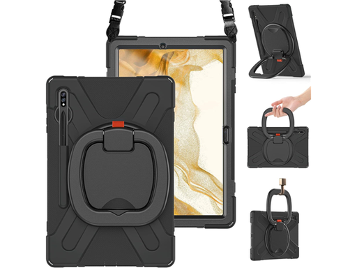 [96005] COVER BRAECN PARA SAMSUNG GALAXY TAB S9 12.4", SOPORTE, CORREA PARA EL HOMBRO, SOPORTE PARA LAPIZ, NEGRO