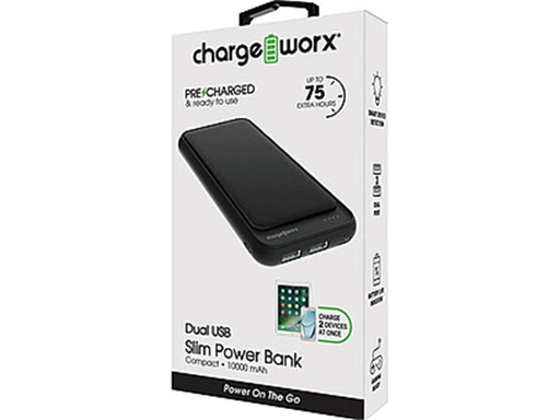 [96115] CARGADOR MOVIL (POWER BANK), CHARGEWORX 10000MAH, LED INDICATOR, DUAL USB-A OUTPUT, USB-C Y MICRO IMPUT (NEGRO).