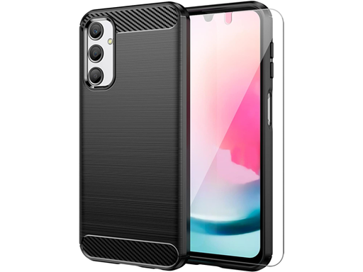 [96121] COVER AZZSY PARA  SAMSUNG GALAXY A24, A PRUEBA DE CHOQUES, CON PROTECTOR DE PANTALLA, FIBRA DE CARBONO, NEGRO