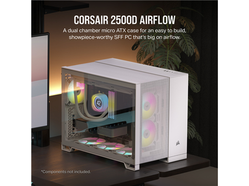 [96461] CASE CORSAIR 2500D AIRFLOW MID TOWER DUAL CHAMBER, SOPORTA MOTHERBOARD MATX & MITX, BLANCO, USB-A 3.2 GEN 1 X2, USB-C GEN 2 AUDIO IN / OUT, 2X 2.5" SSDS - 2X 3.5" HDDS, PANEL LATERAL CRISTAL TEMPLADO, SOPORTA POWER SUPPLY ATX (CC-9011264-WW)