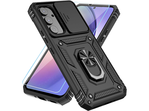 [96671] COVER PARA SAMSUNG GALAXY A14, A PRUEBA DE CHOQUES, INCLUYE PROTECTOR DE PANTALLA, KICKSTAND, NEGRO