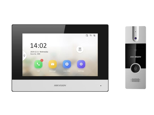 [96695] KIT DE VIDEOPORTERO ANALÓGICO MARCA HIKVISION, IP A 4 HILOS CON FUNCIÓN DE LLAMADA A APP HIK-CONNECT, MONITOR SE CONECTA A INTERNET POR CABLE O WIFI Y POR 4 HILOS AL FRENTE DE CALLE