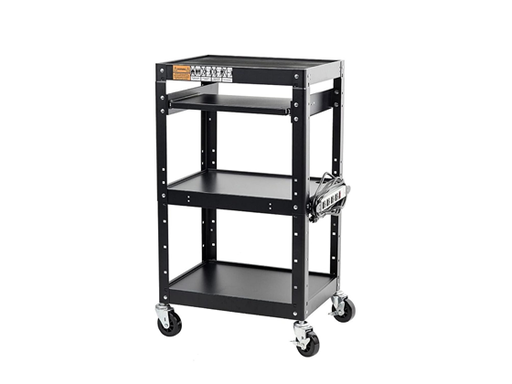 [96721] CARRITO MOVIL PEARINGTON, ESTANTES AJUSTABLES, 4 SALIDAS, CABLE DE 12 PIES, 18"D X 24"W X 42"H, NEGRO