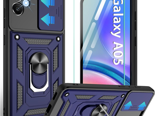 [96805] COVER PARA SAMSUNG GALAXY A05, PROTECTOR DE PANTALLA, CAMARA COVER, SOPORTE DE ANILLO DE ROTACIÓN DE 360, AZUL