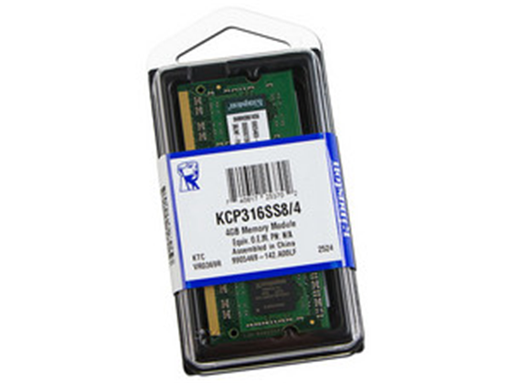 [81380] MEMORIA 4GB (1X4GB) KINGSTON  P/LAPTOP, DDR3, 1600MHZ, NON-ECC,CL11, 1R, SO-DIMM. (KCP316SS8/4)