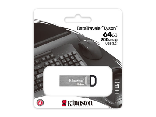 [92022] MEMORIA USB 64GB KINGSTON, 3.2 DATA TRAVELER KYSON G1, PLATEADO.