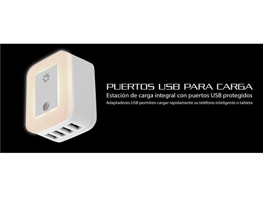 [90023] TOMACORRIENTE FORZA, 4 PUERTOS USB 4.8 AMP, LUZ NOCTURNA, PROTECTOR SOBRETENSIÓN, 110/220V (FWT-4012USB)