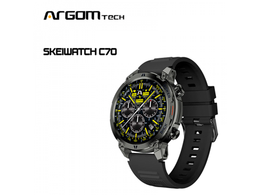 [97080] SMARTWATCH  (RELOJ INTELIGENTE) ARGOM, SKEIWATCH C70 - CAJA DE ALUMINIO NEGRA -  - TOTALMENTE TÁCTIL - IP67 RESISTENTE AL POLVO Y AL AGUA - 7 DÍAS DE DURACIÓN DE LA BATERÍA - LLAMADA TELEFÓNICA BT CON MICRÓFONO INTEGRADO,9. SENSOR DE FRECUENCIA CARDÍACA, MONITOREO DE PRESIÓN ARTERIAL, MONITOREO DEL SUEÑO, MONITOREO DEL ESTRÉS, OXÍGENO, PODÓMETRO, RASTREADOR DE ACTIVIDAD FÍSICA Y MUCHO MÁS. TAMBIÉN PODRÁS ATENDER LLAMADAS.  (ARG-WT-6070)