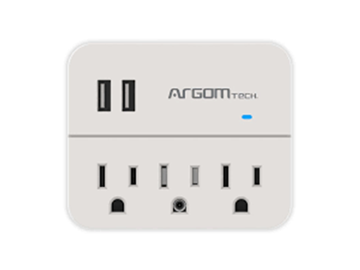 [97086] TOMACORRIENTE ARGOM CON 3 SALIDA + 2 PUERTOS USB. PROTECTOR DE VOLTAJE BLACO, 125V 15 A, 60HZ, CAPAIDAD DE 1875 W, 2 PUERTOS DE CARGA US. PROTECTOR CONTRA SOBRETENSIONES 450J CON IDNICADOR LED (ARG-AC-0266WT).