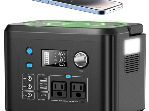 [104795] POWER STATION POWKEY, 350W/260WH, 70,000MAH BACKUP, 110V, 2X AC OUTLETS, 2X USB, 1X USB-C, 1X PLATAFORMA DE CARGA INALAMBRICA 10W, LUZ LED, NEGRO