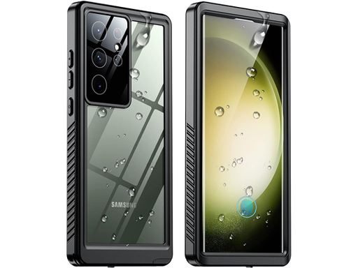 [104809] COVER SPIDERCASE PARA SAMSUNG GALAXY S23 6.8", A PRUEBA DE CHOQUES, PROTECTOR DE PANTALLA, NEGRO/TRANSPARENTE