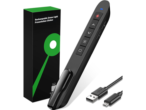 [104876] PRESENTADOR CON CONTROL REMOTO LÁSER, LASER VERDE, RF 2.4GHZ, USB, MAC, NEGRO