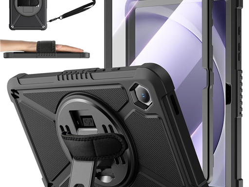 [104916] COVER ZTOTOPCASES PARA SAMSUNG GALAXY TAB A9+ / A9 PLUS 11'' 2023, A PRUEBA DE CHOQUES, SOPORTE GIRATORIO 360, CORREA DE MANO/HOMBRO, PROTECTOR DE PANTALLA, NEGRO