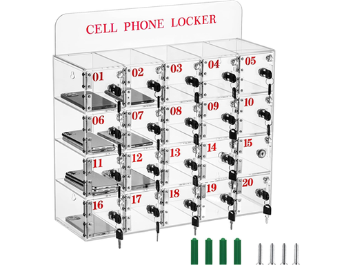 [105654] CAJA PARA CELULARES 20 ESPACIOS, 20 LLAVES, TRANSPARENTE