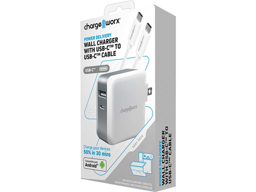 [105656] CARGADOR MOVIL (POWER DELIVERY) CHARGEWORX, ENTRADA USB-C CARGA RAPIDA 48W, COMPATIBLE CON  TELEFONOS INTELIGENTES ANDROID COLOR BLANCO (CX3062WH)