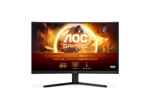 [105751] MONITOR AOC 32" (31.5") GAMING CURVO 2560X1440 180HZ, SIN MARCO EN 3 LADOS, ADAPTIVE SYNC, 0.5 MS, PRESENTA UNA CURVATURA 1500R CON UN PANEL VA RÁPIDO CON 1MS GTG Y COMPATIBILIDAD  HDR 10. (CQ32G4VE)