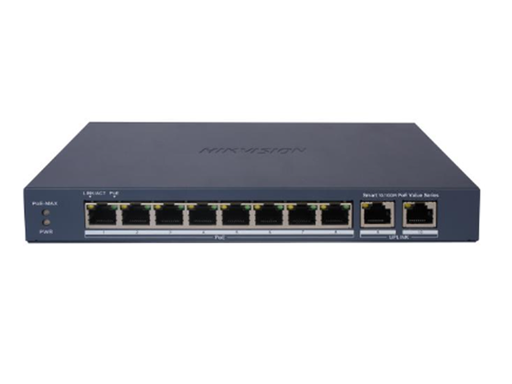[105752] SWITCH 8 PUERTOS HIKVISION, POE+, 2 PUERTOS  POE HASTA 300 METROS, 10/100 MBPS.