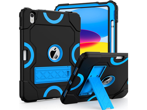 [105748] COVER CANTIS PARA IPAD 10TH GEN 10.9" 2022, CON SOPORTE PARA LAPIZ, A PRUEBA DE CHOQUES, KICKSTAND, NEGRO / AZUL