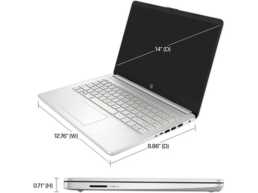 [105780] LAPTOP HP 14-DQ0703 14" HD, INTEL PENTIUM N5030 1.1 GHZ, 4GB DDR4, 128GB M.2 NVME PCI-E, GRAFICOS INTEL UHD, WINDOWS 11 INGLES, WLAN AC, BLUETOOTH, 1X HDMI 1.4B, FINGER PRINT READER, CARD READER, BT 5.0, AUDIO JACK 3.5" SILVER (9P519UA#ABA)