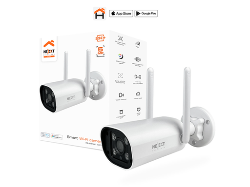 [105941] CAMARA DE VIGILANCIA NEXXT EXTERIOR, SMART WIFI (HOME AUTOMATION), 2K+, 5MP, FIJA, DIA Y NOCHE, RANURA PARA MICRO-SD, APLICACION DE GRABACION, LUCES AUTOMATICAS 90 LUMENS, FILTRO PARA CUERPO HUMANO, IP65, VISION NOCTURNA A COLOR, (NHC-OF10)