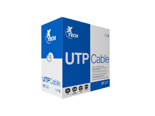 [106032] ROLLO DE CABLE XTECH UTP CAT6 1000 PIE, 24 AWG, CCA, GRIS (XTC-226)