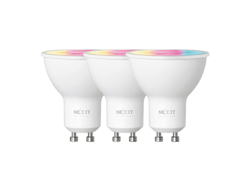 [106136] BOMBILLA SMART NEXXT, PAQUETE 3 UNIDADES, INTERIOR (HOME AUTOMATION), SMART WIRELESS, LED MULTI-COLOR, PROGRAMABLE POR HORARIO, SE CONTROLA POR APLICACIÓN Y VOZ, 120V, 400 LUMENES, (ZOCALO GU10) - (NHB-C3103PK)