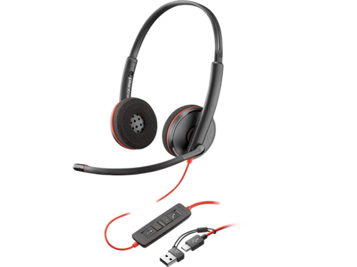 [106399] AUDIFONO CON MICROFONO  BLACKWIRE 3220, BINAURAL - USB-C HEADSET + USB-C/A ADAPTER (BULK) - STEREO - USB TYPE C - CON CABLE - 32 OHM -CANCELACION DE RUIDO, NEGRO (8X228A6)