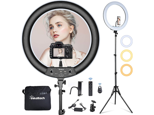 [106426] ANILLO DE LUZ PARA VLOG / YOUTUBE / MAQUILLAJE / SELFIE 21" CON TRIPODE Y SOPORTE PARA CELULAR, RANGO DE LUZ DE 3000 - 6000K, CONTROL REMOTO
