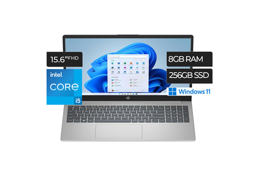 [106499] LAPTOP HP 15-FD0095WM 15.6" FHD, I5-1235U, 8GB, 256GB SSD M.2, 8GB, PUERTOS 2X USB 3.1, 1X HDMI 2.1, 1X GBE LAN, LECTOR DE TARJETA SD, WIFI 6, BT 5.3, WINDOW 11 INGLES, SILVER (2BZ9UA#ABA)