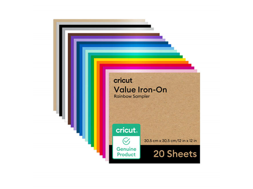 [106475] PAQUETE DE HOJAS CRICUT DE VALUE IRON-ON , (20HOJAS)  12X12". 20 COLORES DIFERENTES. DURA MÁS DE 25 LAVADOS OPTIMIZADO PARA TODAS LAS MÁQUINAS DE CORTE CRICUT (2010898)