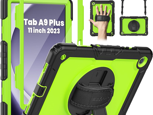 [106538] COVER SEYMAC PARA SAMSUNG GALAXY TAB A9+ 11", A PRUEBA DE CHOQUES, PROTECTOR DE PANTALLA, STAND, CORREA DE MANO, CORREA DE HOMBRO, GREEN