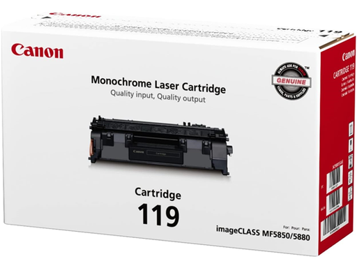[106740] TONER CANON 119 NEGRO, (RENDIMIENTO APROX. 2,100 PAG) COMPATIBLE MULTIFUNCIONAL IMAGECLASS MF5800 /5900/6100 SERIES, MF410 SERIES, LBP6300 / 6600 SERIES, LBP250 SERIES LASER PRINTER