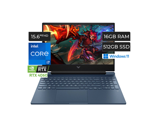 [106789] LAPTOP HP VICTUS 15-FA1657 GAMING 15.6" FHD 144HZ, I7-13620H, 16GB, 512GB SSD M.2, GRAFICOS RTX 4060 8GB DDR6, PUERTOS 2X USB 3.1, 1X HDMI 2.1, 1X GBE LAN, LECTOR DE TARJETA SD, BACKLIT RGB, WIFI 6, BT 5.2, WINDOW 11 INGLES, PERFORMANCE BLUE (AN6Y6UA#ABA)